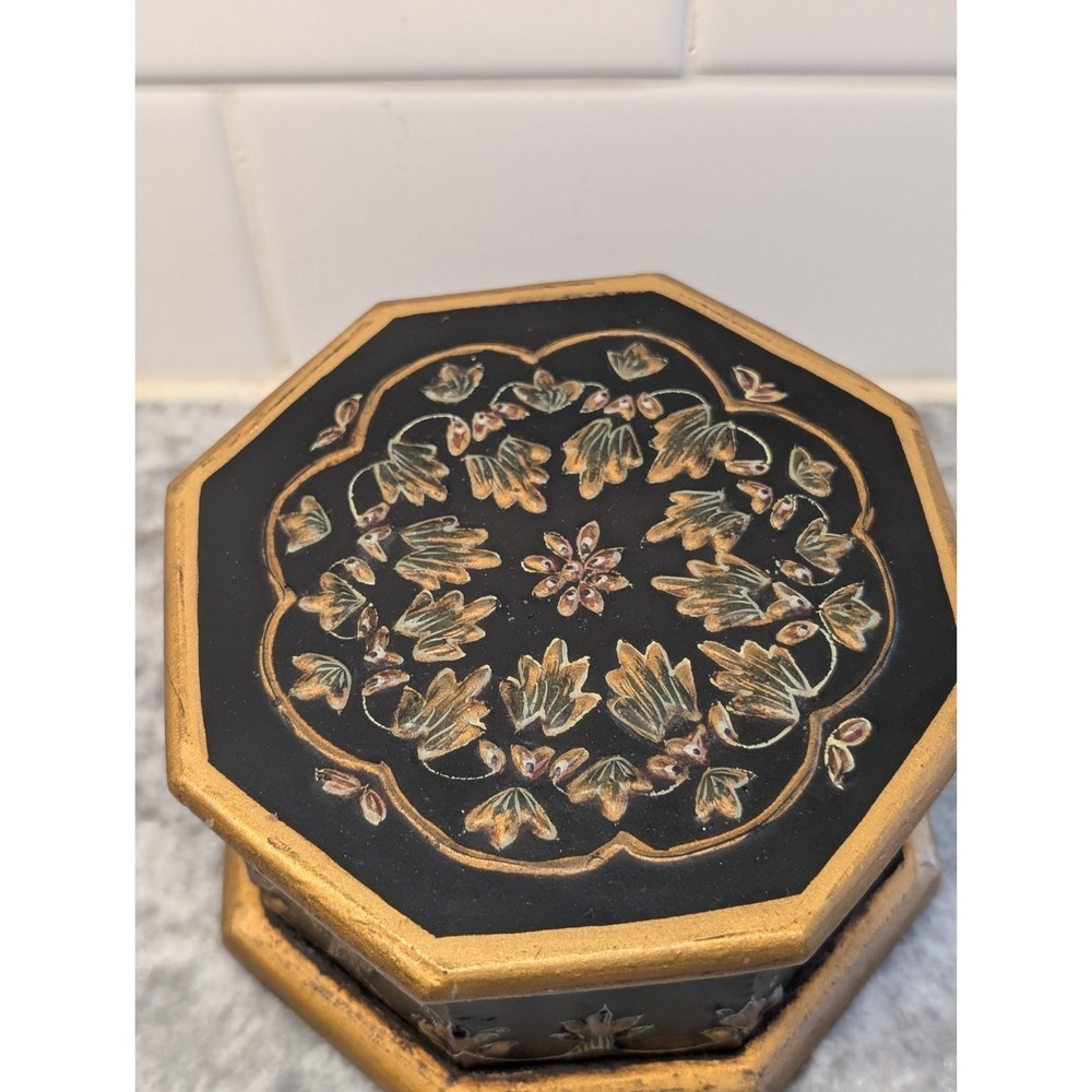 Hand Painted Octagon Shaped‎ Wood Wooden Storage Trinket Box with Lid